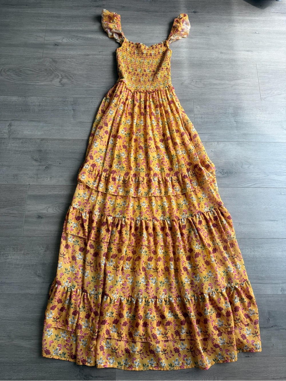 Allison smocked tiered floral maxi dress - size S/P (small)
